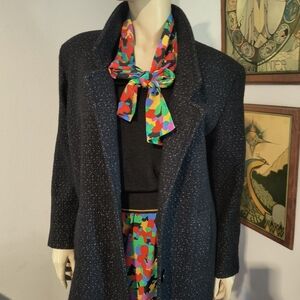 Vintage David Benjamin Long Coat Black Wool  Medium 80s